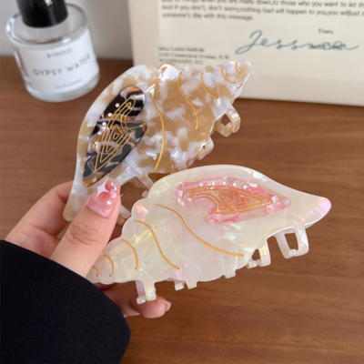 OEM 11.5cm Large Jellyfish Splicing Engraving Acetate Claw Clips Conch Sea Animal Irregular Teeth