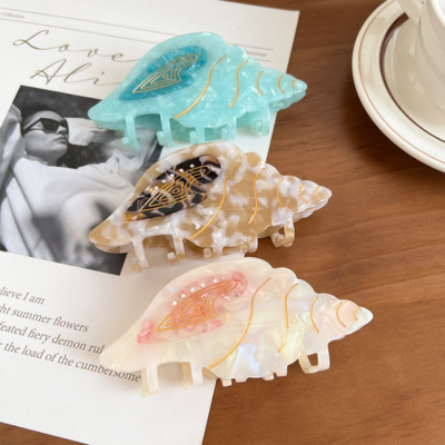 OEM 11.5cm Large Jellyfish Splicing Engraving Acetate Claw Clips Conch Sea Animal Irregular Teeth