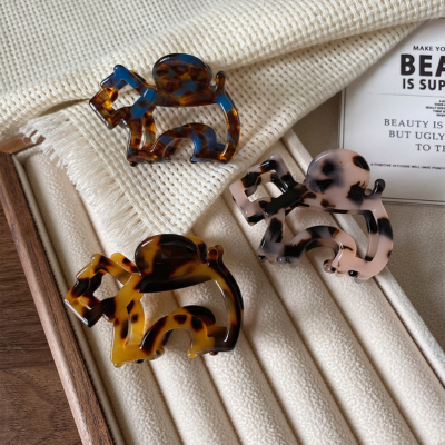Leopard print hair clip, cute puppy hair clip, celebrity style, half-grab on the back of the head, h