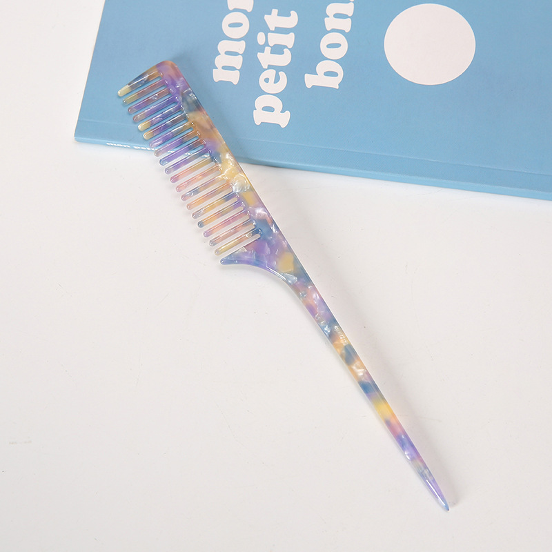 Acetic Acid Handle Hair Comb Simple Temperament Retro Marble Texture Long Handle Pointed Tail Comb