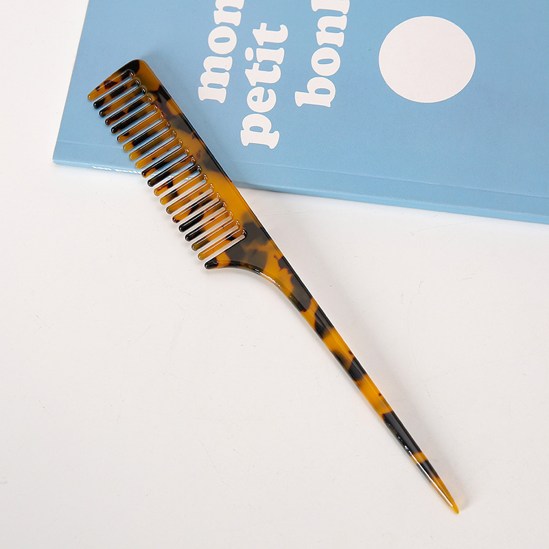 Acetic Acid Handle Hair Comb Simple Temperament Retro Marble Texture Long Handle Pointed Tail Comb