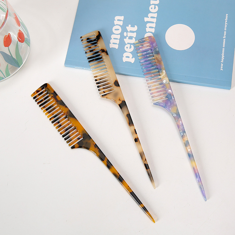 Acetic Acid Handle Hair Comb Simple Temperament Retro Marble Texture Long Handle Pointed Tail Comb