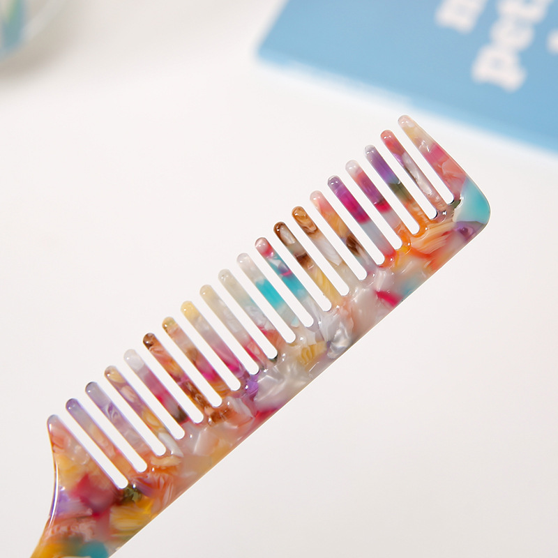 Acetic Acid Handle Hair Comb Simple Temperament Retro Marble Texture Long Handle Pointed Tail Comb