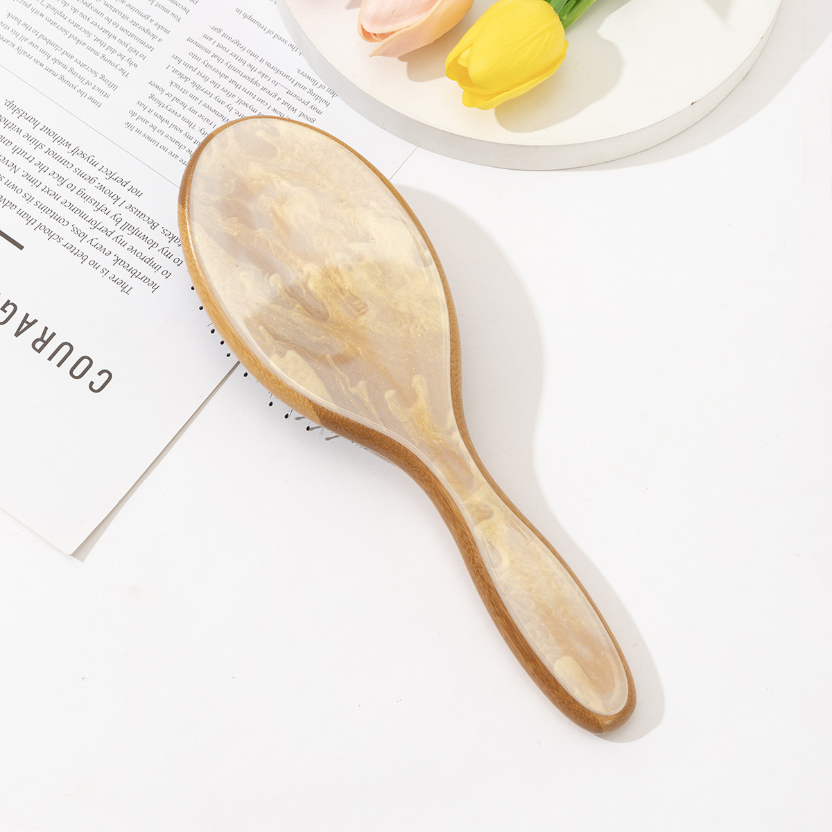 Custom Logo  Bamboo Hair Brush Anti-static Eco Friendly Detangling Comb for Salon Daily Use