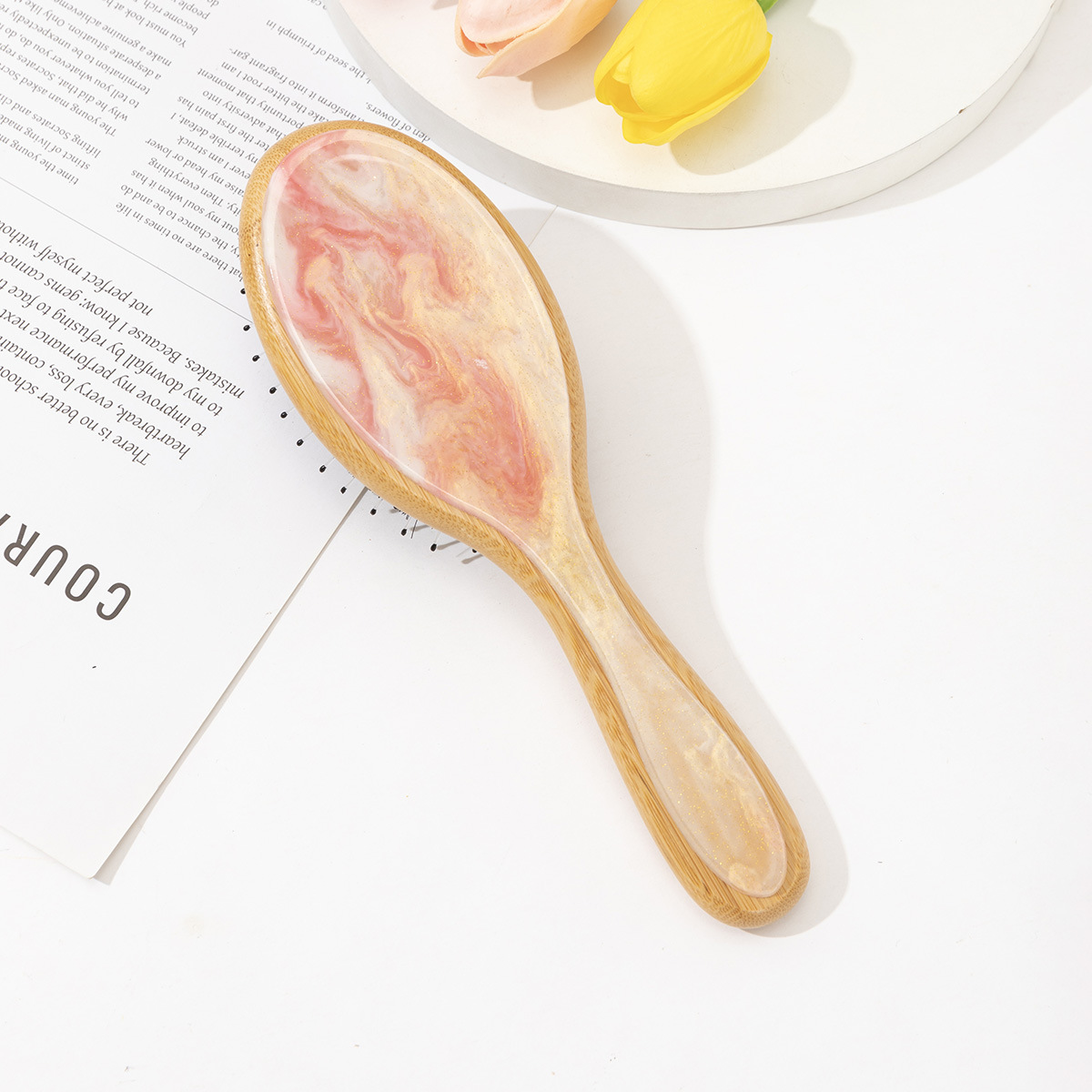 Custom Logo  Bamboo Hair Brush Anti-static Eco Friendly Detangling Comb for Salon Daily Use