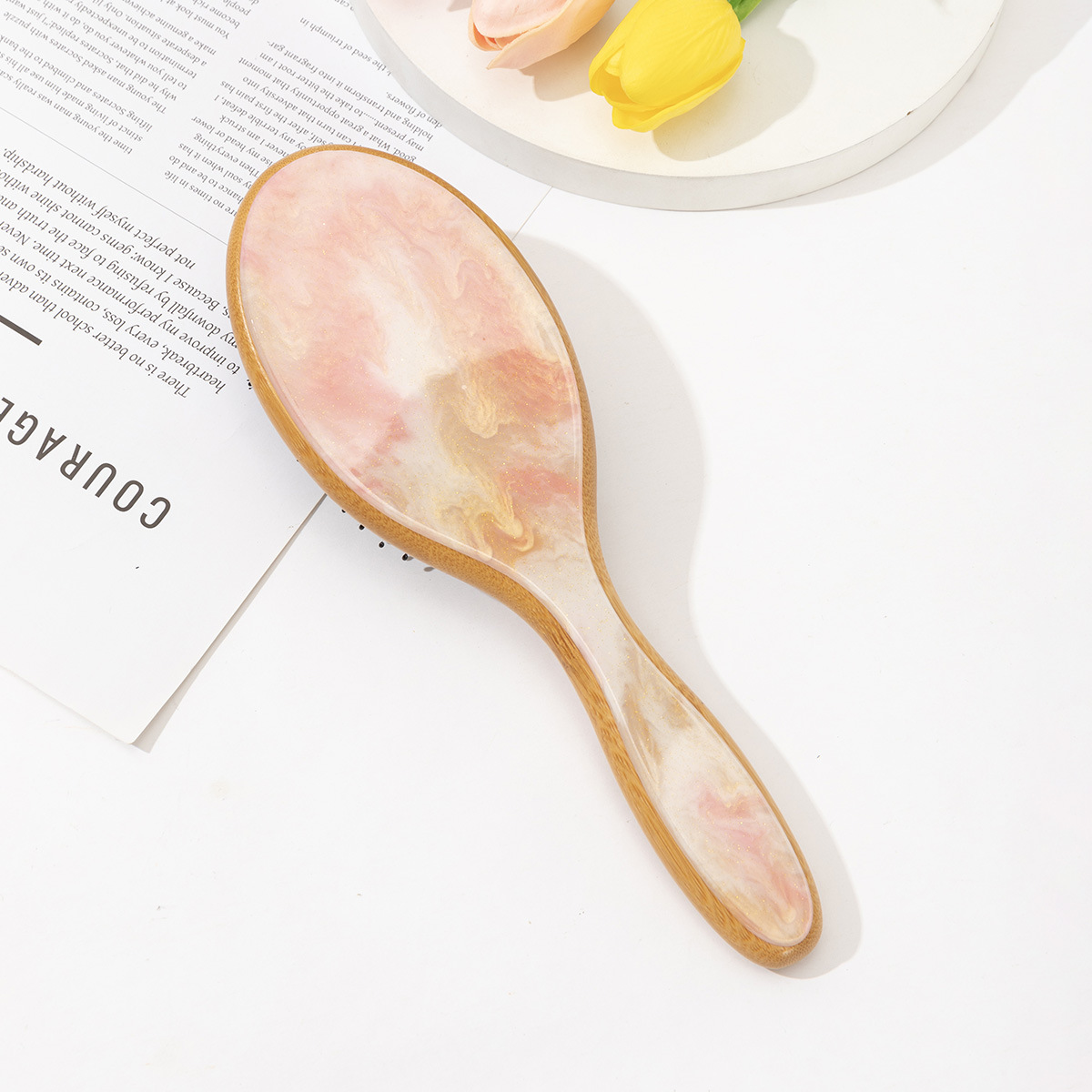 Custom Logo  Bamboo Hair Brush Anti-static Eco Friendly Detangling Comb for Salon Daily Use