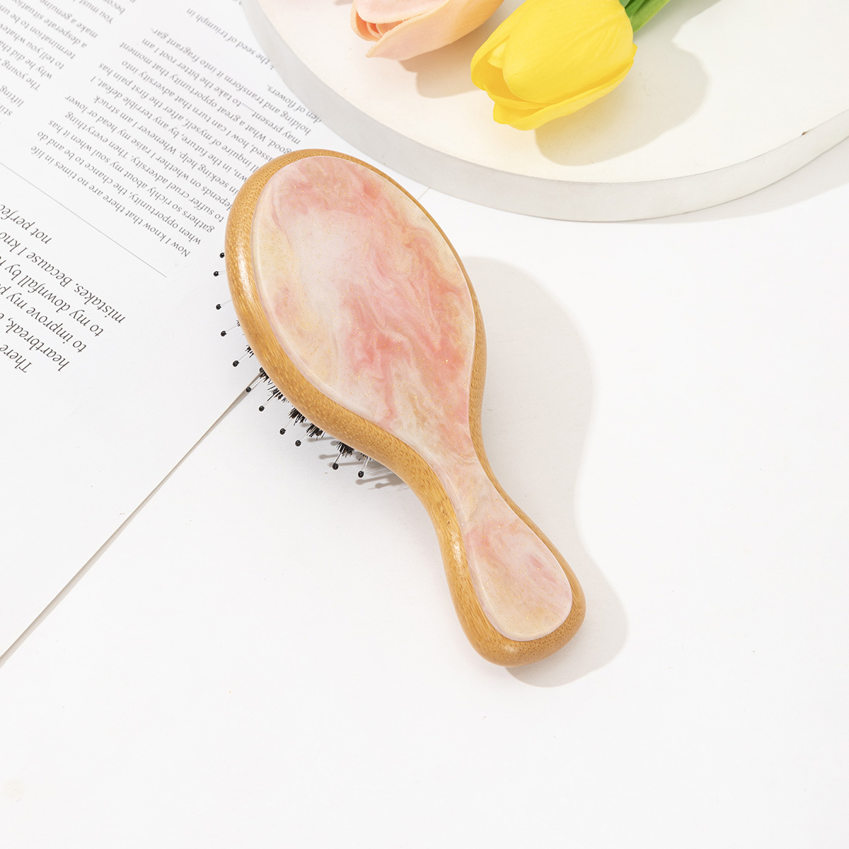 Custom Logo  Bamboo Hair Brush Anti-static Eco Friendly Detangling Comb for Salon Daily Use