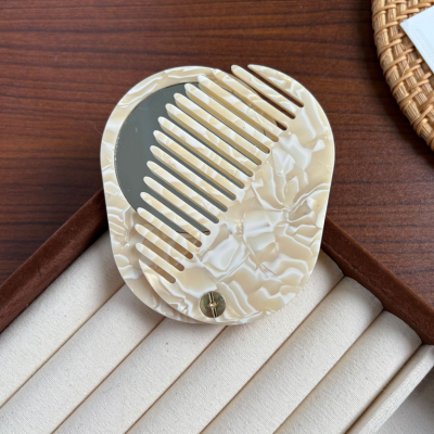 Custom Logo Portable Acetate Comb Thickened Foldable Two-in-One Makeup Mirror and Hairdressing Comb