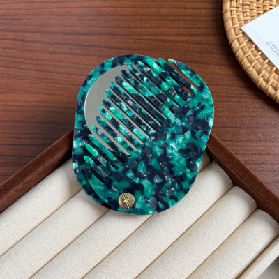 Custom Logo Portable Acetate Comb Thickened Foldable Two-in-One Makeup Mirror and Hairdressing Comb