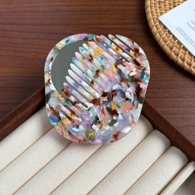 Custom Logo Portable Acetate Comb Thickened Foldable Two-in-One Makeup Mirror and Hairdressing Comb