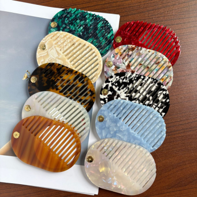 Custom Logo Portable Acetate Comb Thickened Foldable Two-in-One Makeup Mirror and Hairdressing Comb