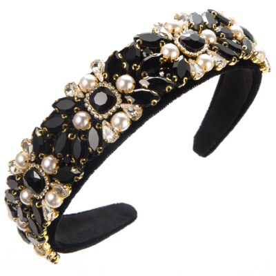Women's Retro Palace Style Hair Hoop Glitter Fresh Sweet Luxury Velvet Fabric Rhinestone Pearl Hair 