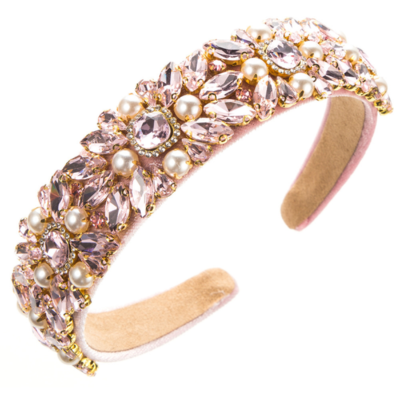 Women's Retro Palace Style Hair Hoop Glitter Fresh Sweet Luxury Velvet Fabric Rhinestone Pearl Hair 