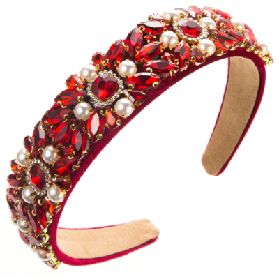 Women's Retro Palace Style Hair Hoop Glitter Fresh Sweet Luxury Velvet Fabric Rhinestone Pearl Hair 