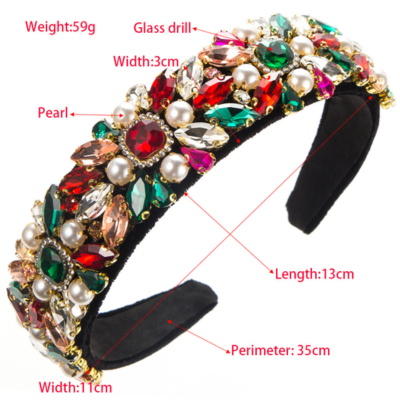 Women's Retro Palace Style Hair Hoop Glitter Fresh Sweet Luxury Velvet Fabric Rhinestone Pearl Hair 