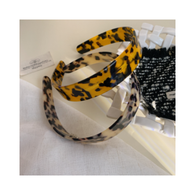 French classic and stylish wide acetate amber leopard print headband, non-slip toothed headband, glo
