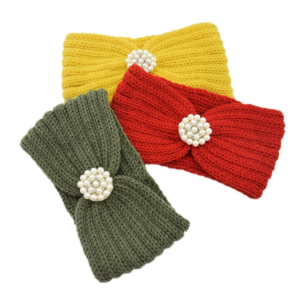 Pearl Flower Knitted Headband Sports Earmuffs Hair Accessories Women Autumn Winter Warm Wool Yoga