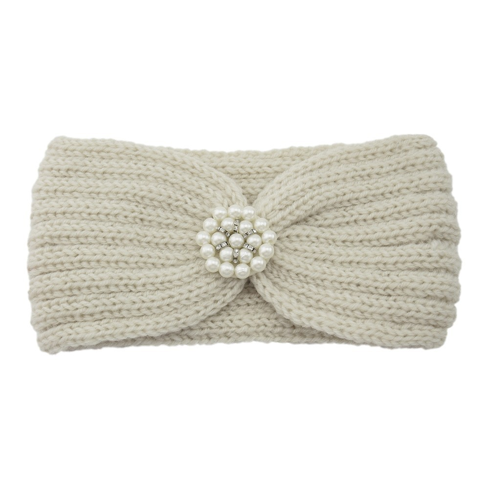 Pearl Flower Knitted Headband Sports Earmuffs Hair Accessories Women Autumn Winter Warm Wool Yoga