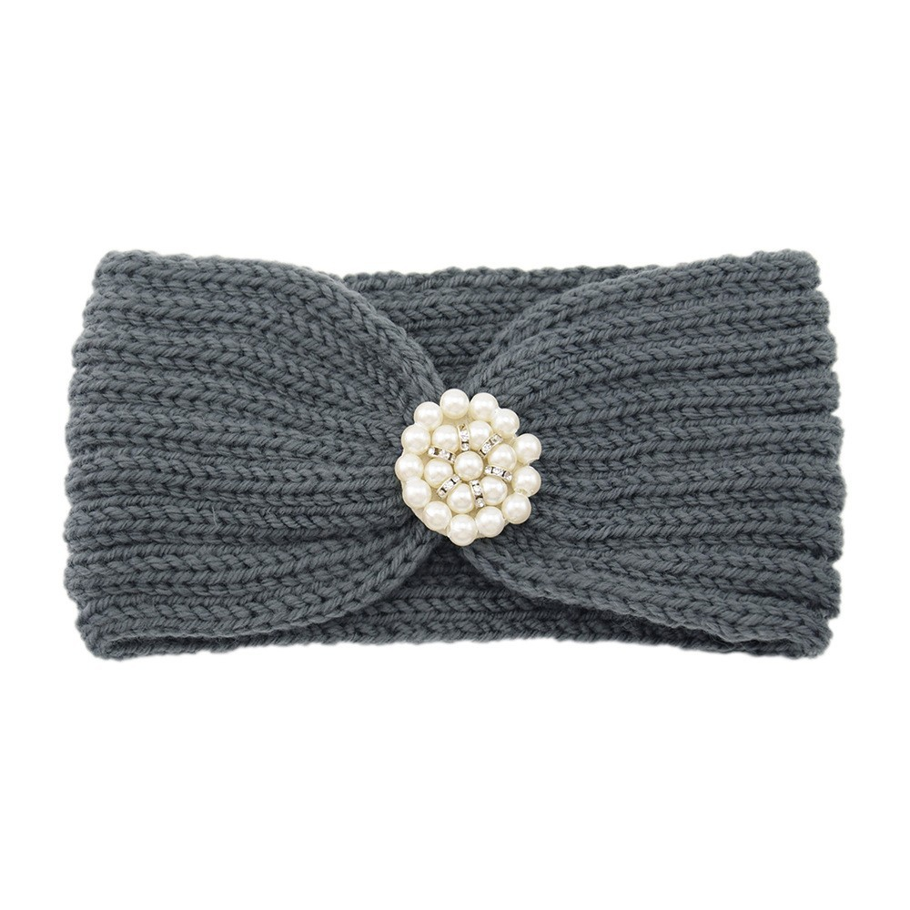 Pearl Flower Knitted Headband Sports Earmuffs Hair Accessories Women Autumn Winter Warm Wool Yoga