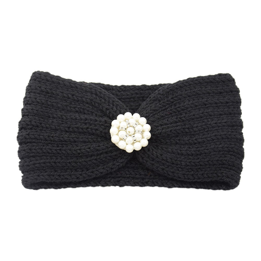 Pearl Flower Knitted Headband Sports Earmuffs Hair Accessories Women Autumn Winter Warm Wool Yoga