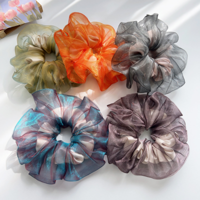 Organza iridescent scrunchie, dreamy and sophisticated, 2026 new ponytail hair accessory.