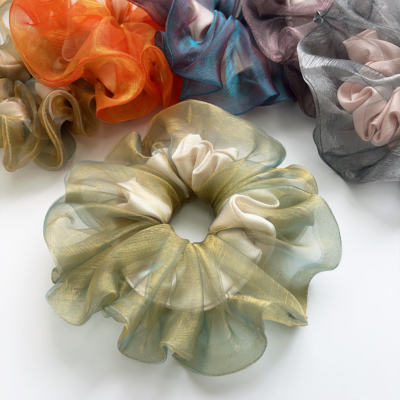 Organza iridescent scrunchie, dreamy and sophisticated, 2026 new ponytail hair accessory.