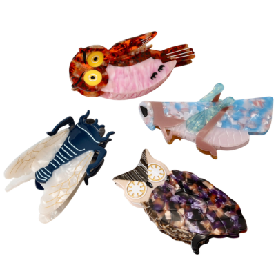 Animal & Insect Shaped Acetate Hair Claw Clips - Owl, Cicada & Grasshopper Acetic Acid Hair Clamp Se