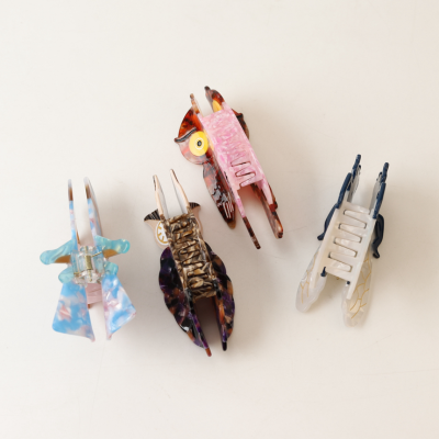 Animal & Insect Shaped Acetate Hair Claw Clips - Owl, Cicada & Grasshopper Acetic Acid Hair Clamp Se
