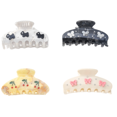 Cute Animal & Bow Accent Acetate Hair Claw Clips - Colorful Acetic Acid Hair Clamp Set with Rhinesto