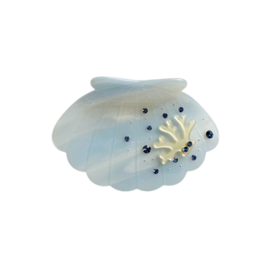 Seashell Shaped Acetate Hair Claw Clips - Ocean Themed Acetic Acid Hair Clamps with Rhinestone & Cor